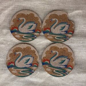 Set of four coasters with swans vintage 50s